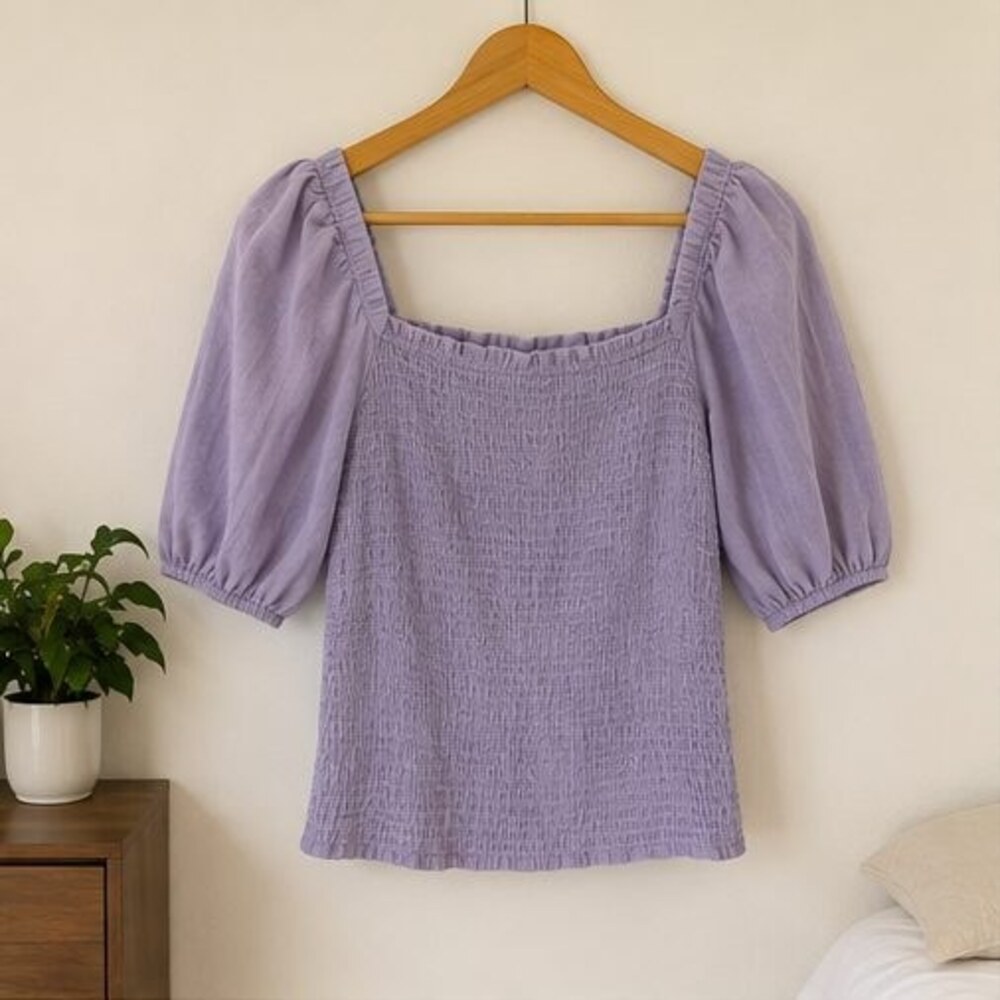 Lavender Smocked Puff Sleeve Top